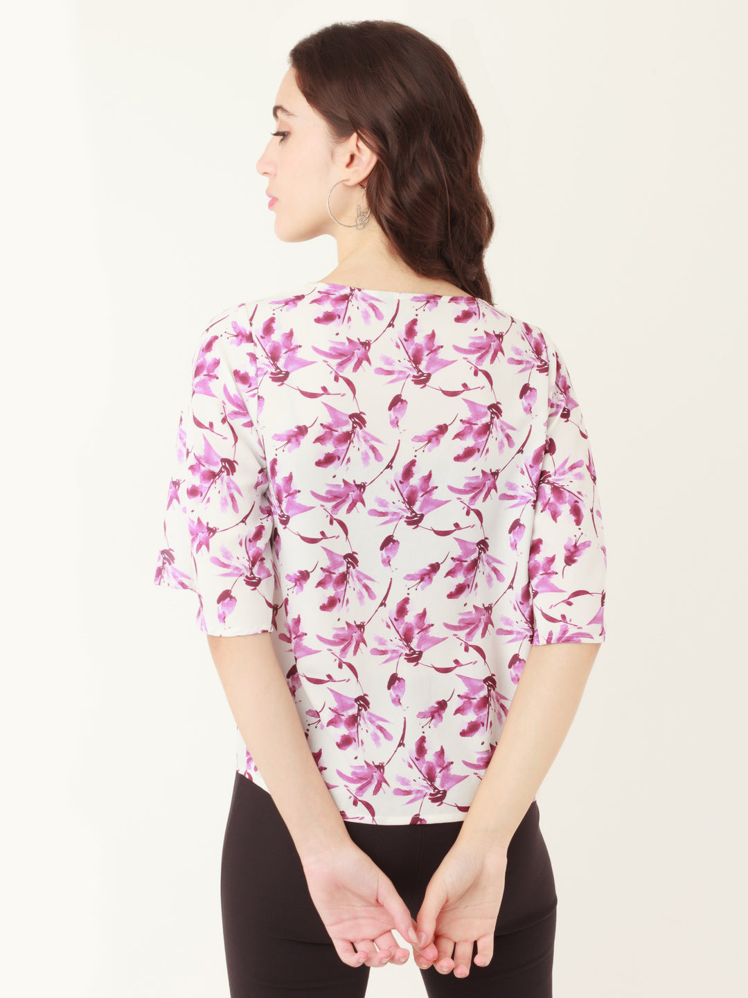 White Tropical Prints Flared Sleeve Top