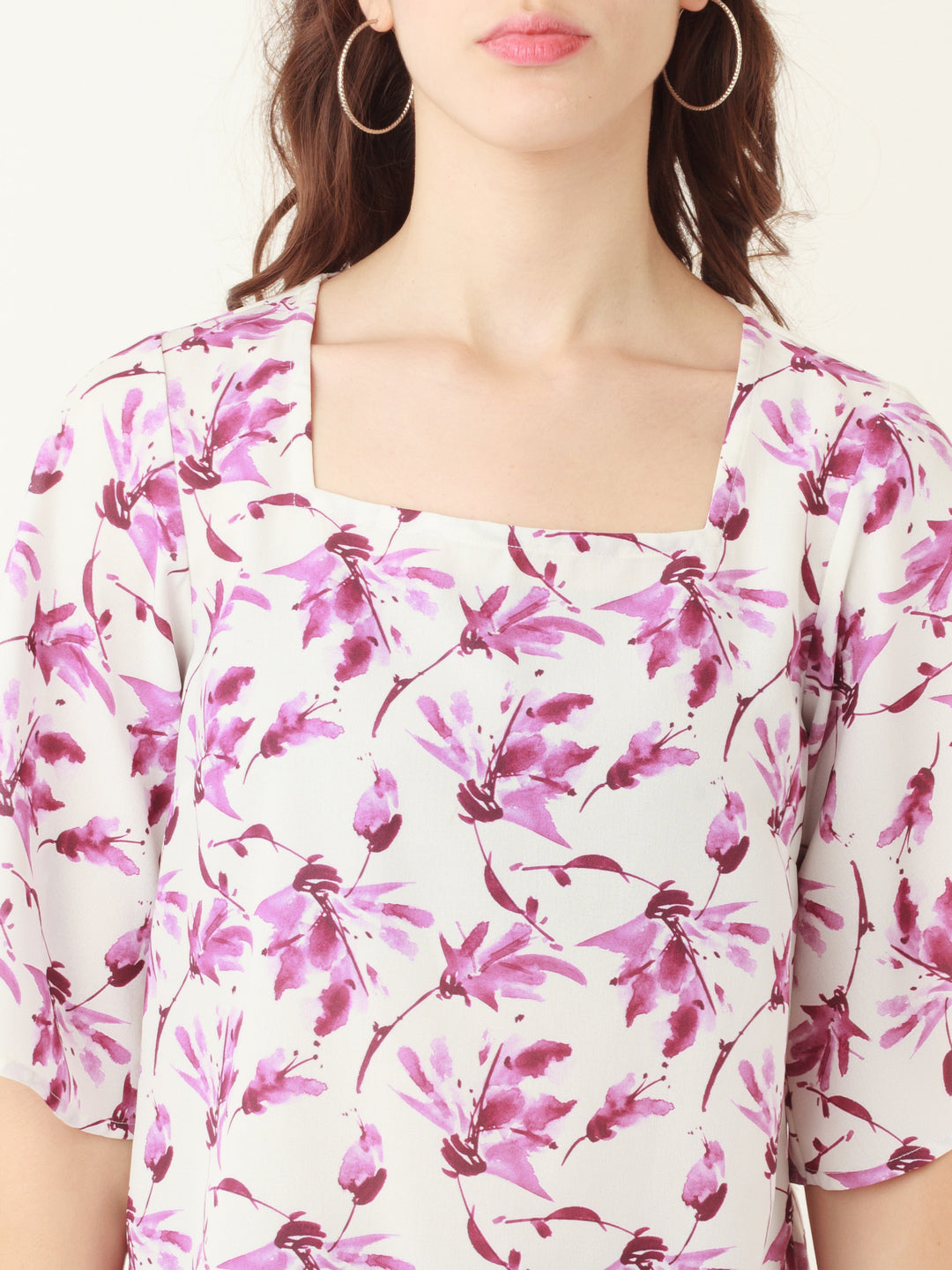 White Tropical Prints Flared Sleeve Top