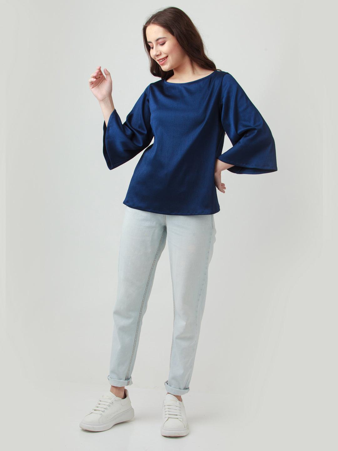 Navy Blue Solid Top For Women