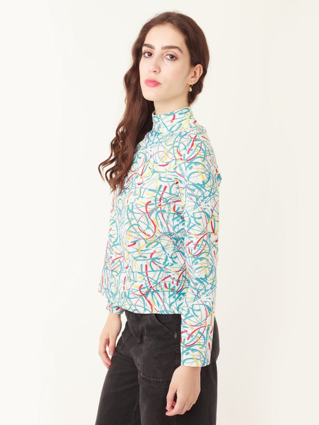 White Abstract Prints Regular Top For Women