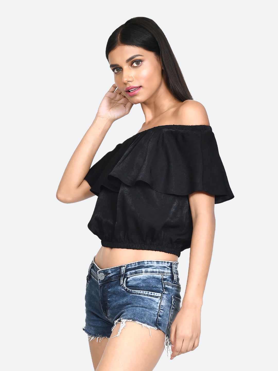 Black Solid Off-shoulder Top