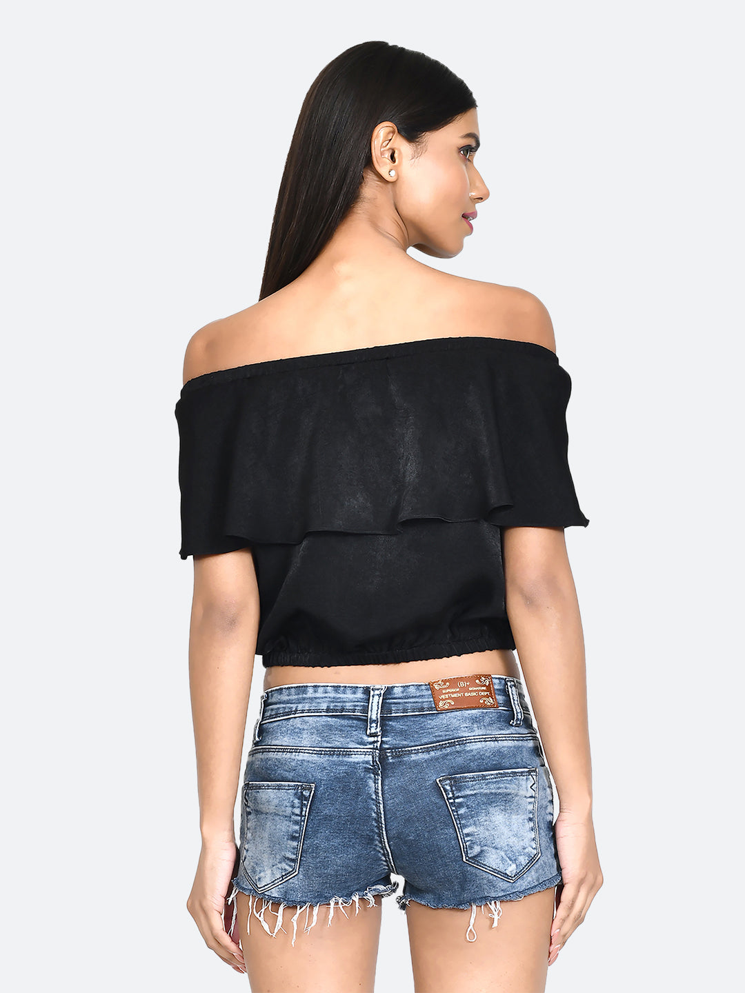 Black Solid Off-shoulder Top