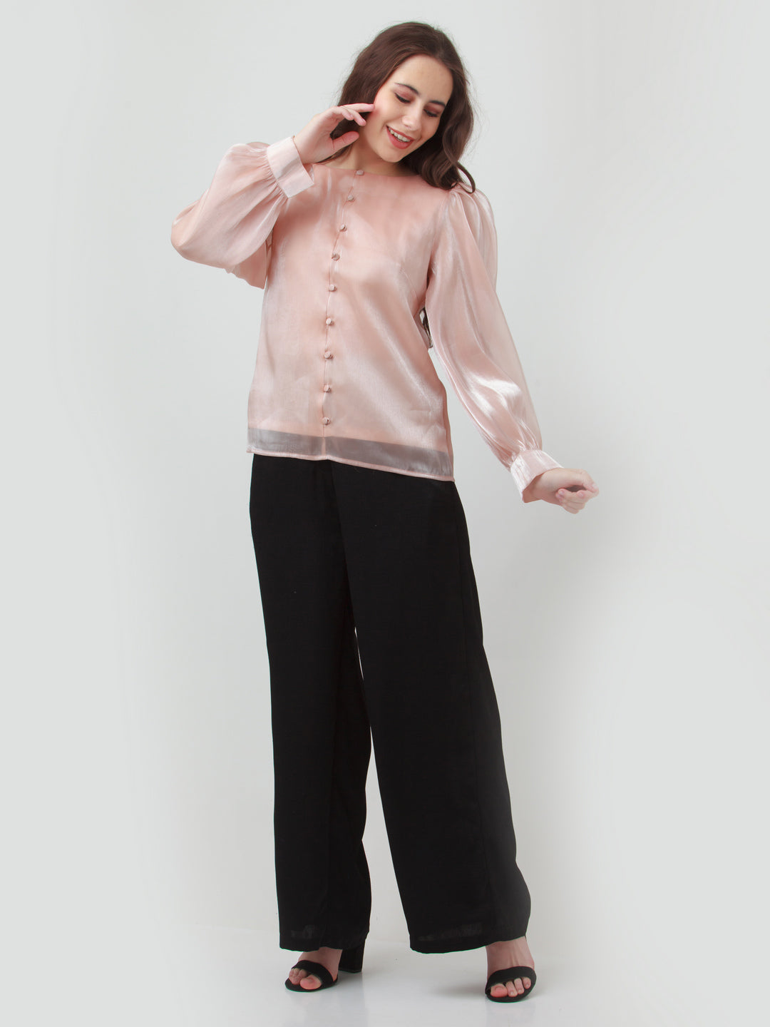 Pink Solid Puff Sleeve Top