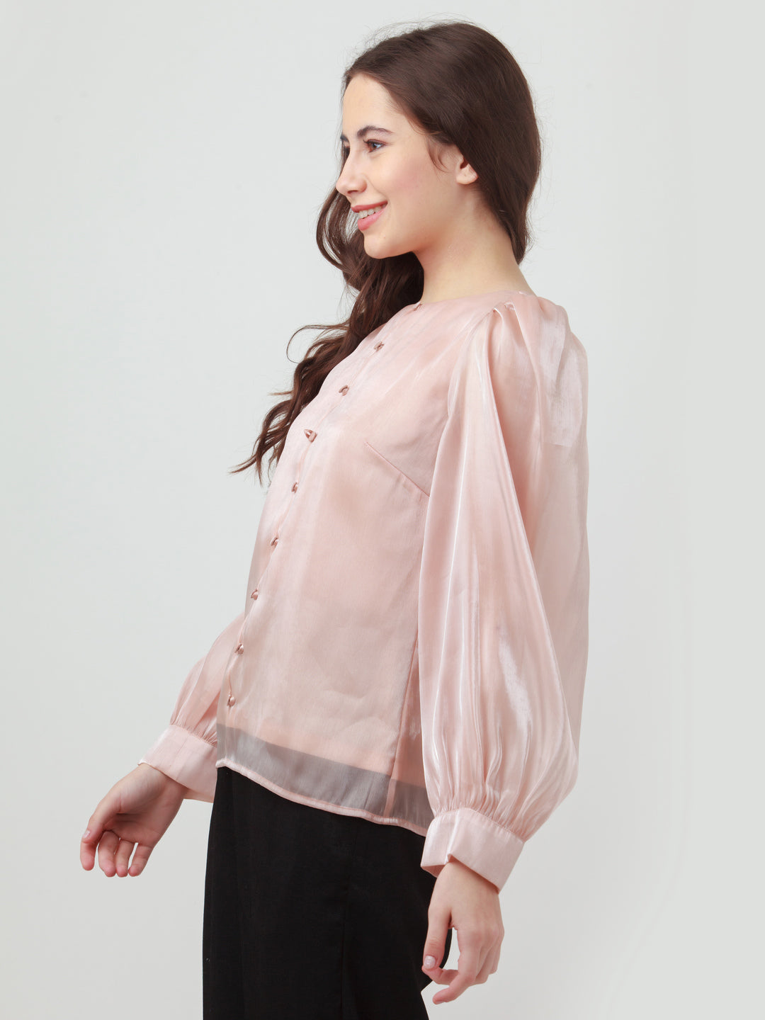 Pink Solid Puff Sleeve Top