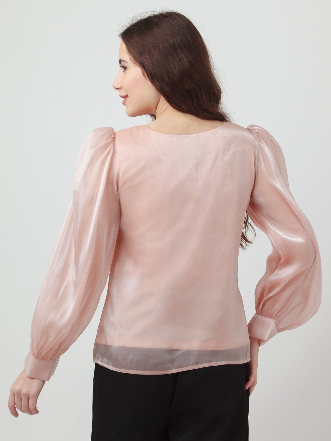 Pink Solid Puff Sleeve Top