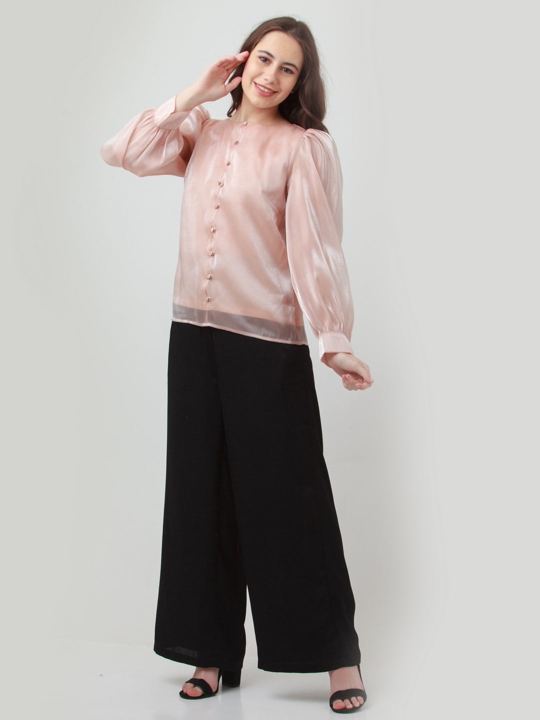 Pink Solid Puff Sleeve Top