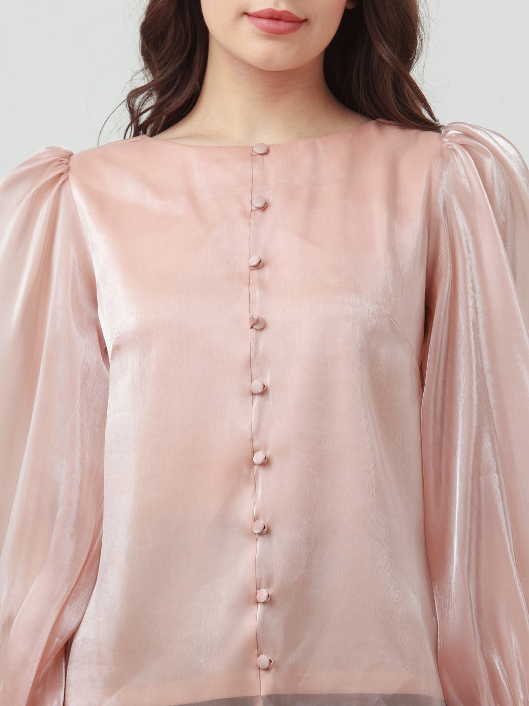 Pink Solid Puff Sleeve Top