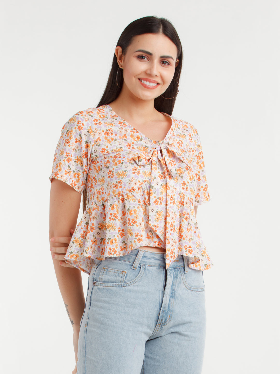 Multicolor Printed Tie-Up Top For Women