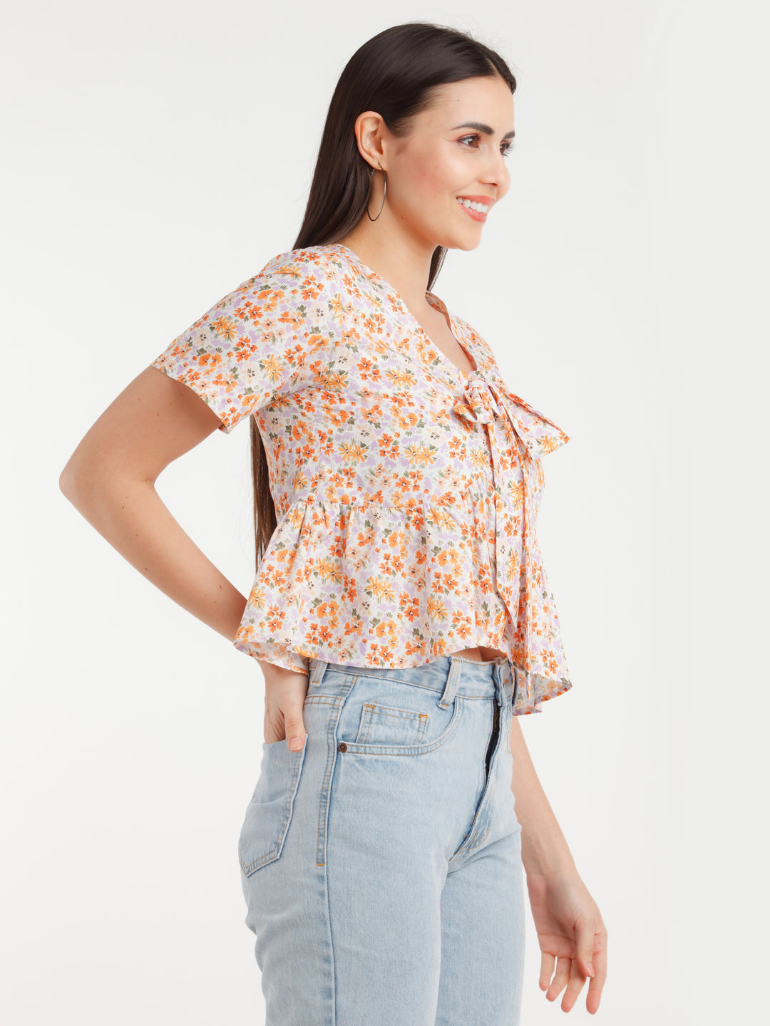 Multicolor Printed Tie-Up Top