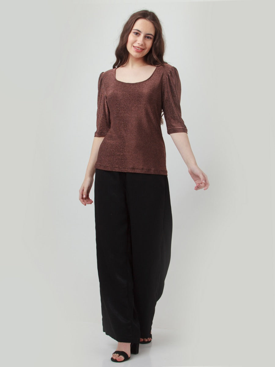 Brown Shimmer Puff Sleeve Top