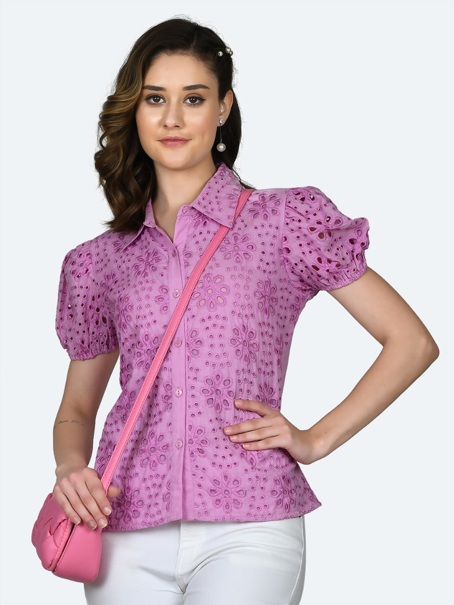 Pink Embroidered Buttoned Shirt