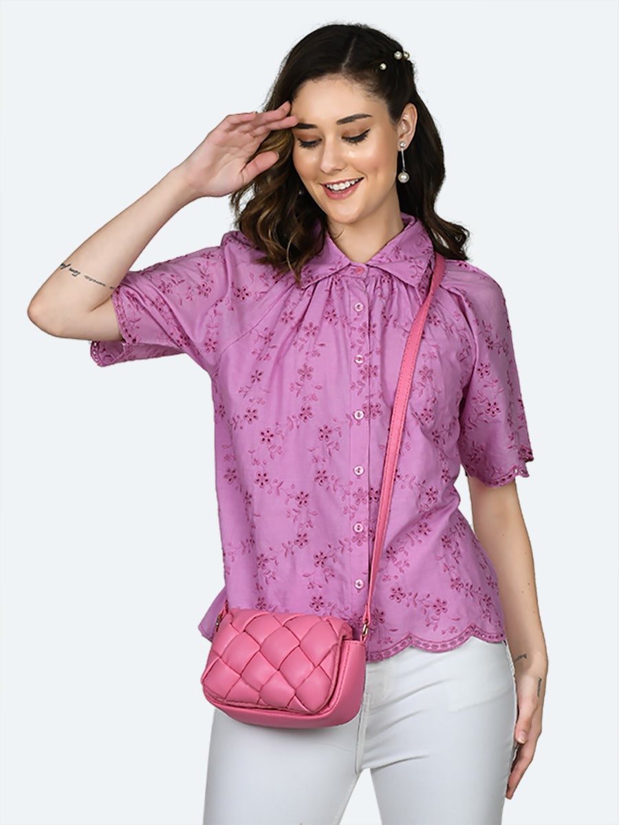Pink Embroidered Regular Shirt