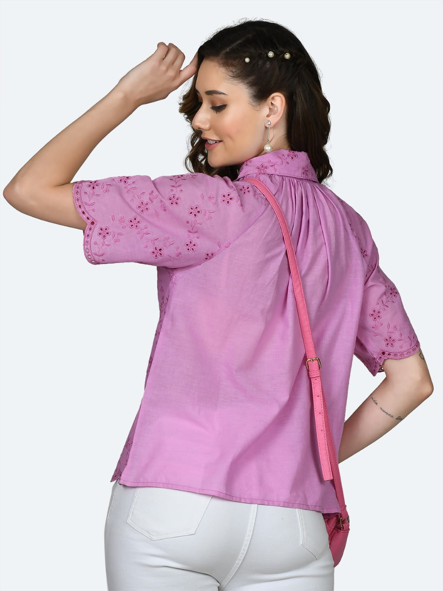 Pink Embroidered Regular Shirt