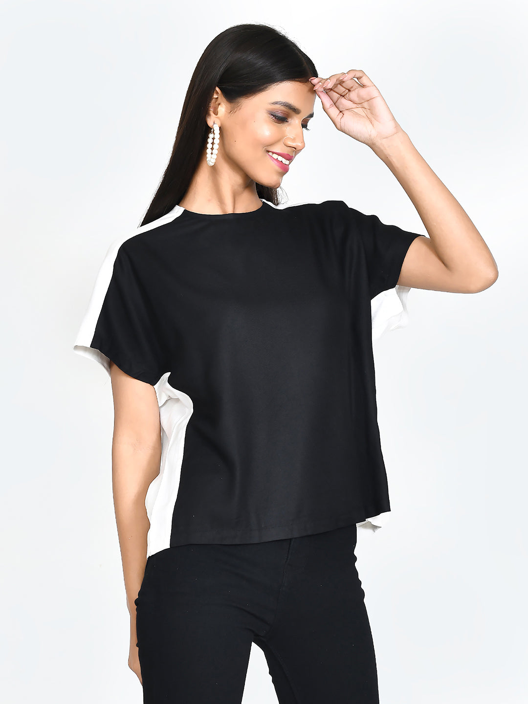 Black Colourblocked Top