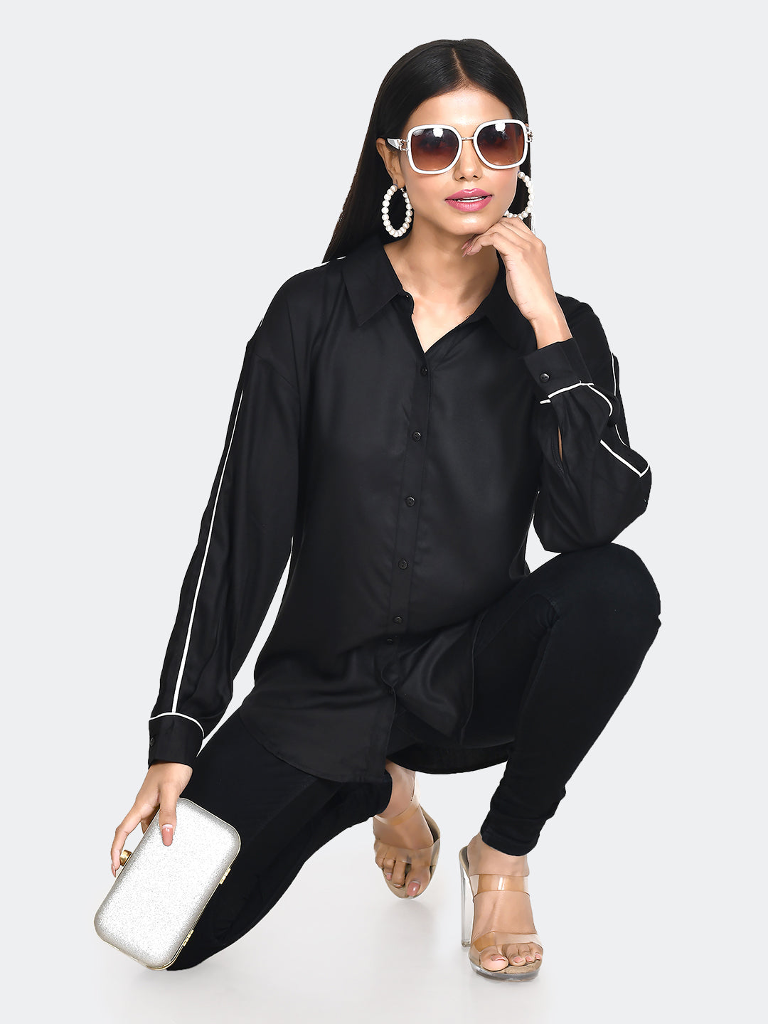 Black Solid Oversized Shirt