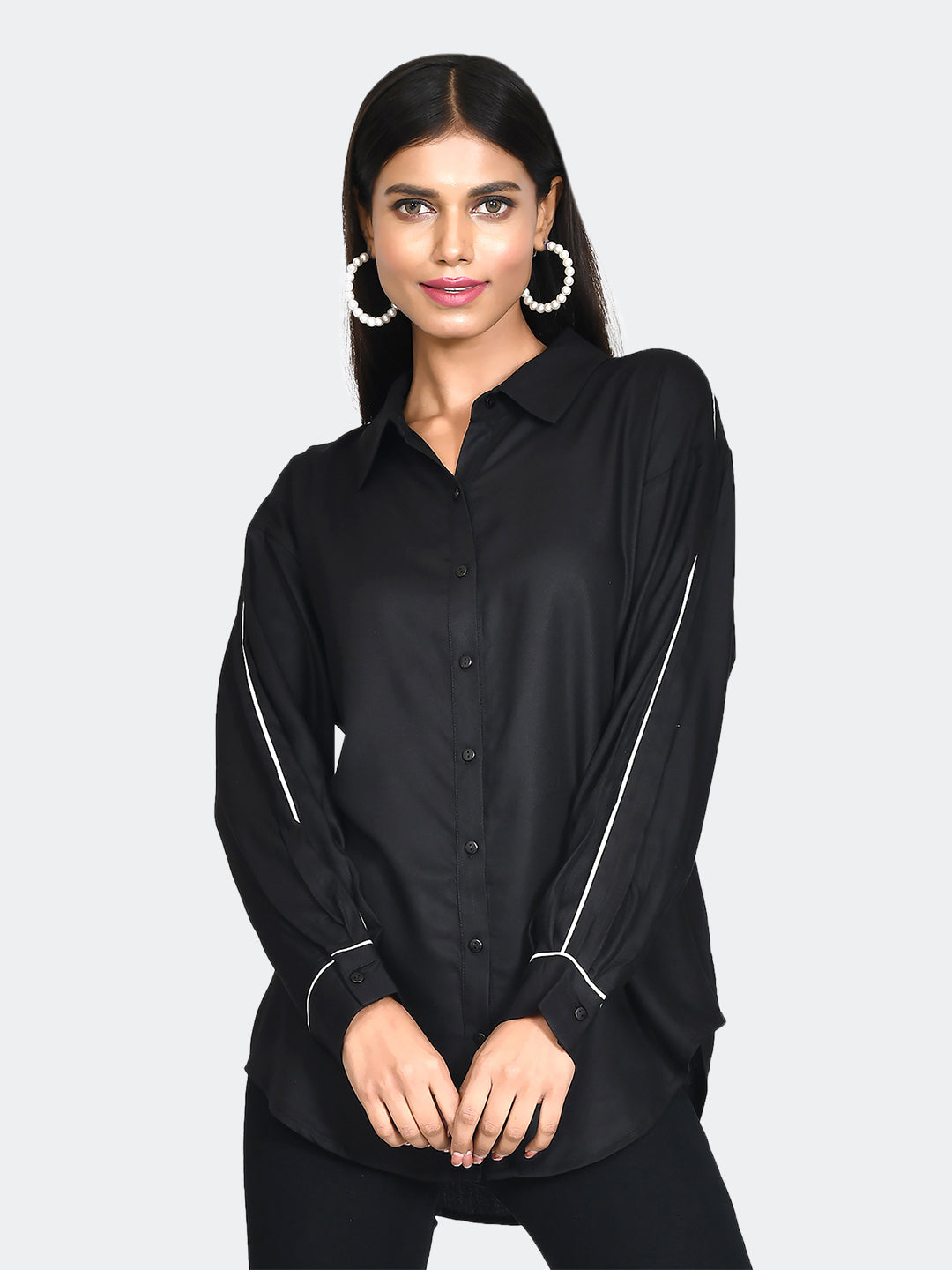 Black Solid Oversized Shirt For Women