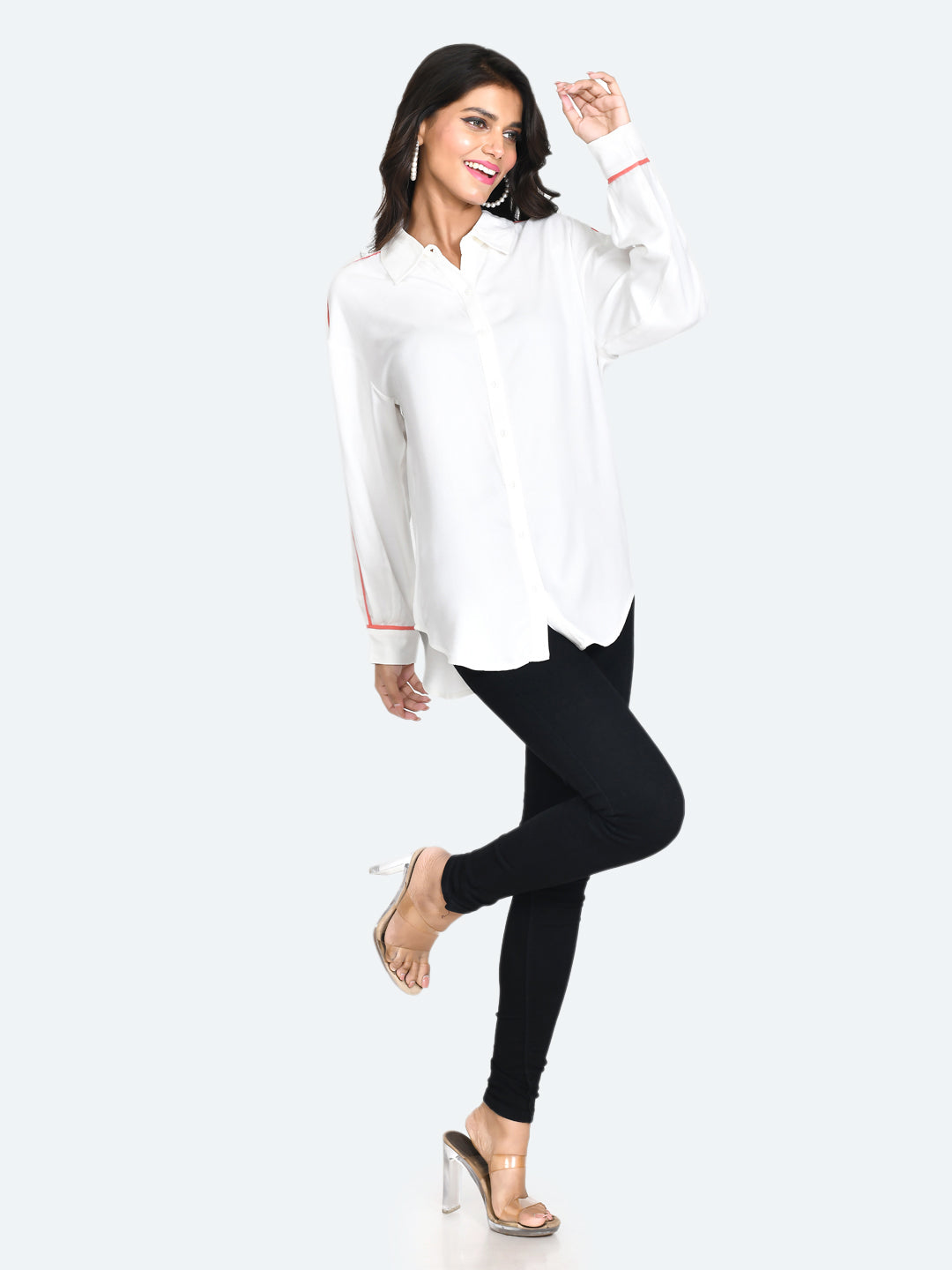 White Solid Oversized Shirt For Women