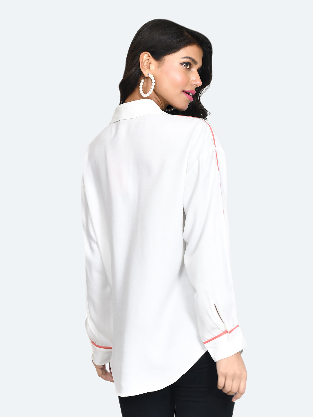 White Solid Oversized Shirt For Women