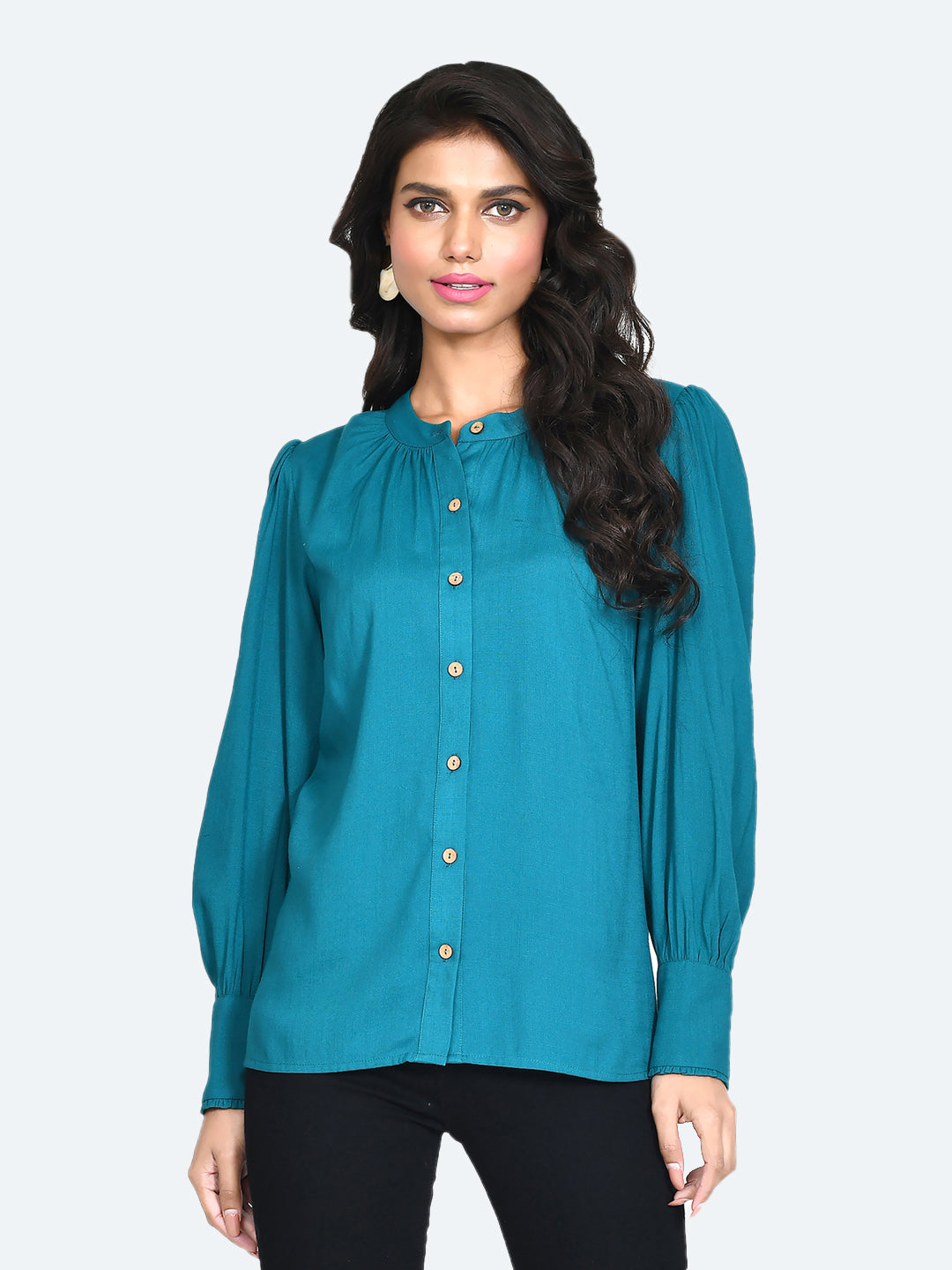 Green Solid Frill Top