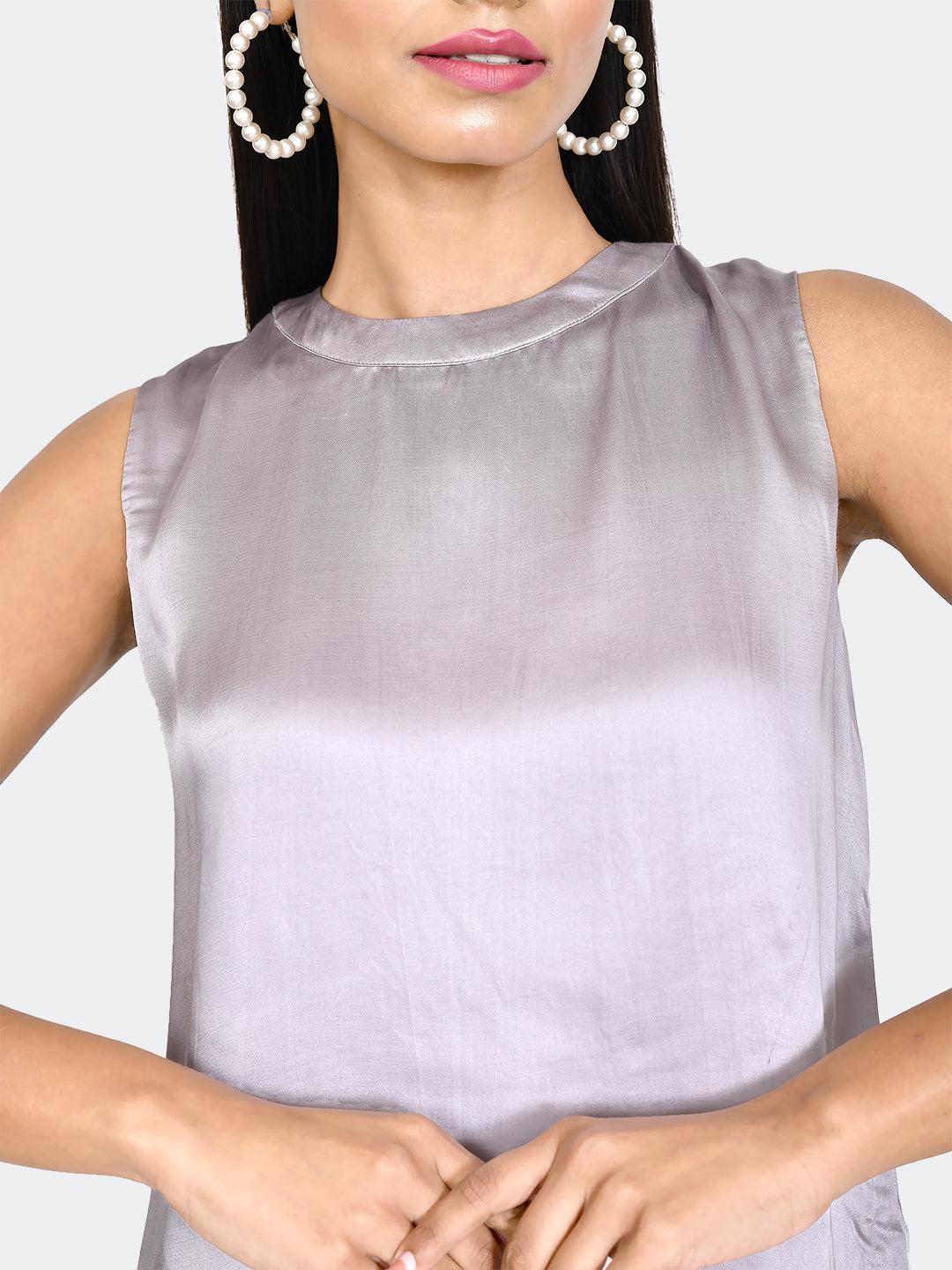 Grey Solid Layered Top