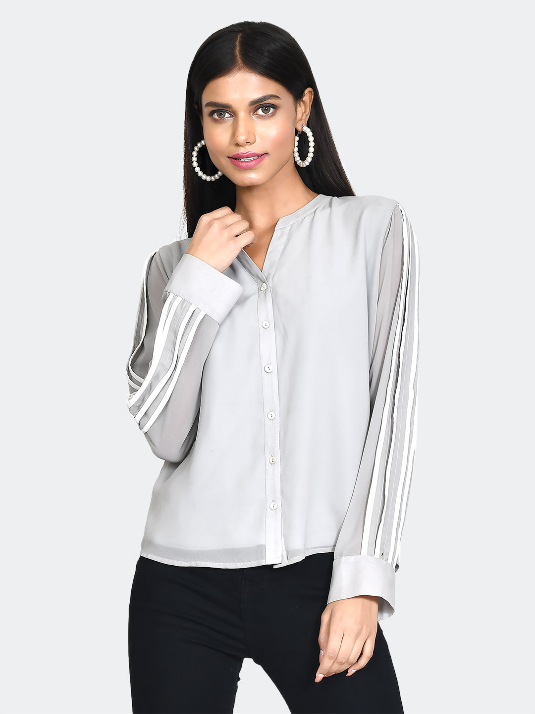 Grey Solid Top For Women