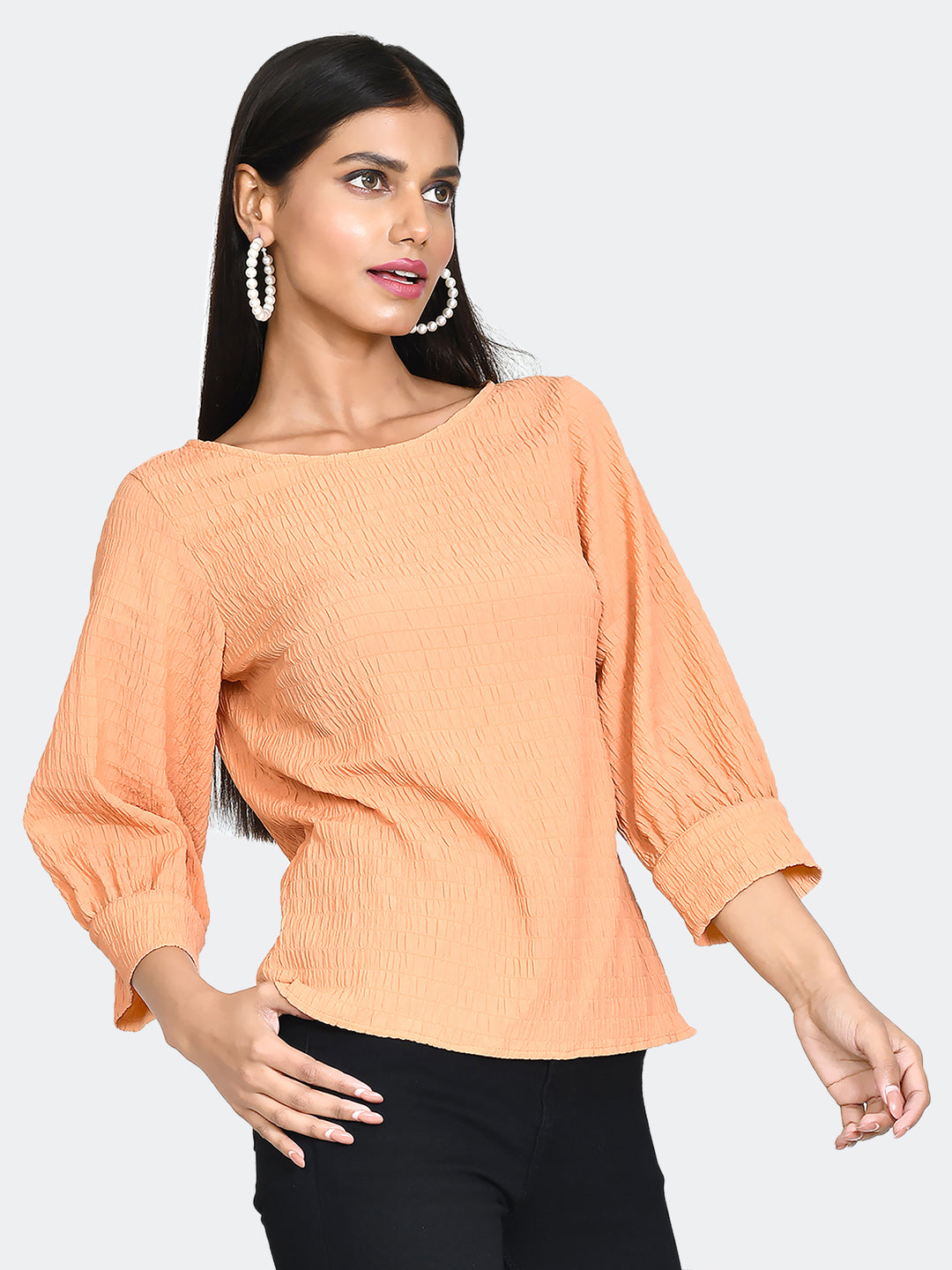 Orange Textured Top For Women