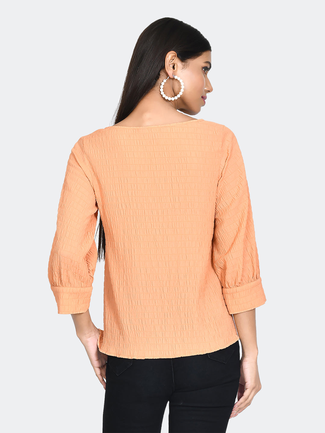 Orange Textured Top For Women
