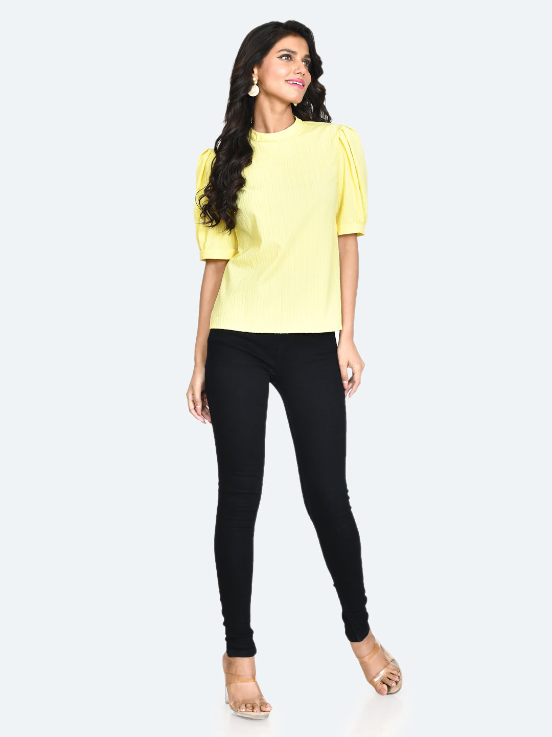 Yellow Solid Puff Sleeve Top