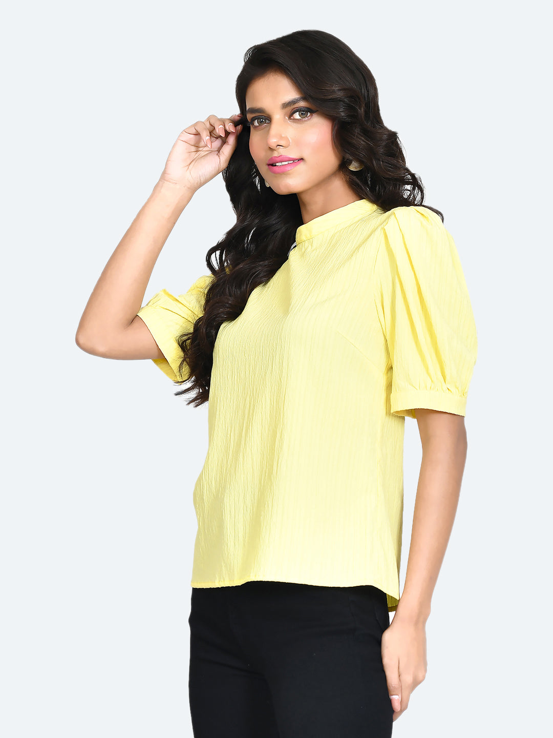 Yellow Solid Puff Sleeve Top