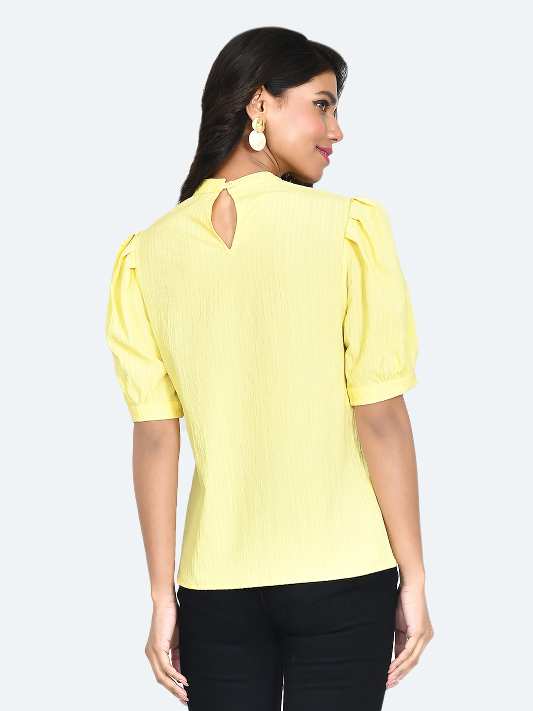 Yellow Solid Puff Sleeve Top