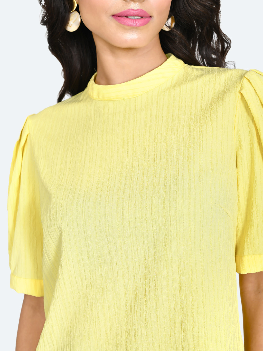 Yellow Solid Puff Sleeve Top