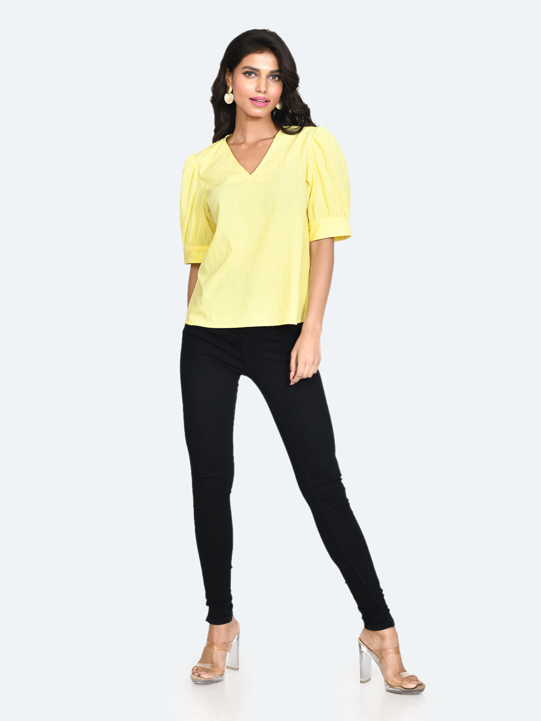 Yellow Solid Puff Sleeve Top