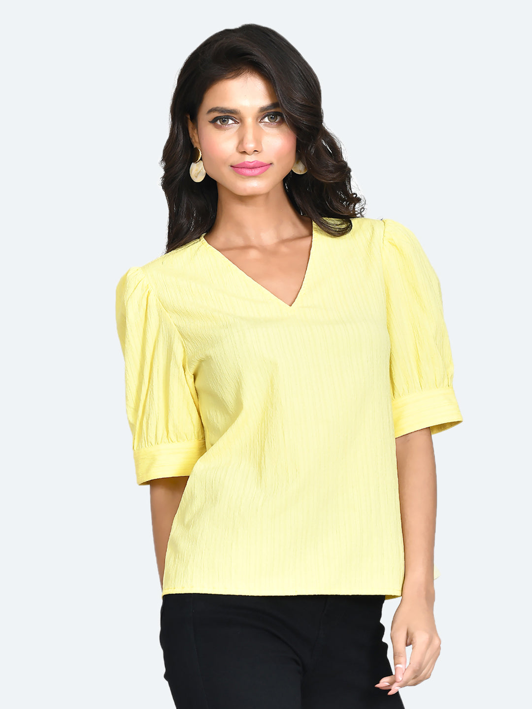 Yellow Solid Puff Sleeve Top