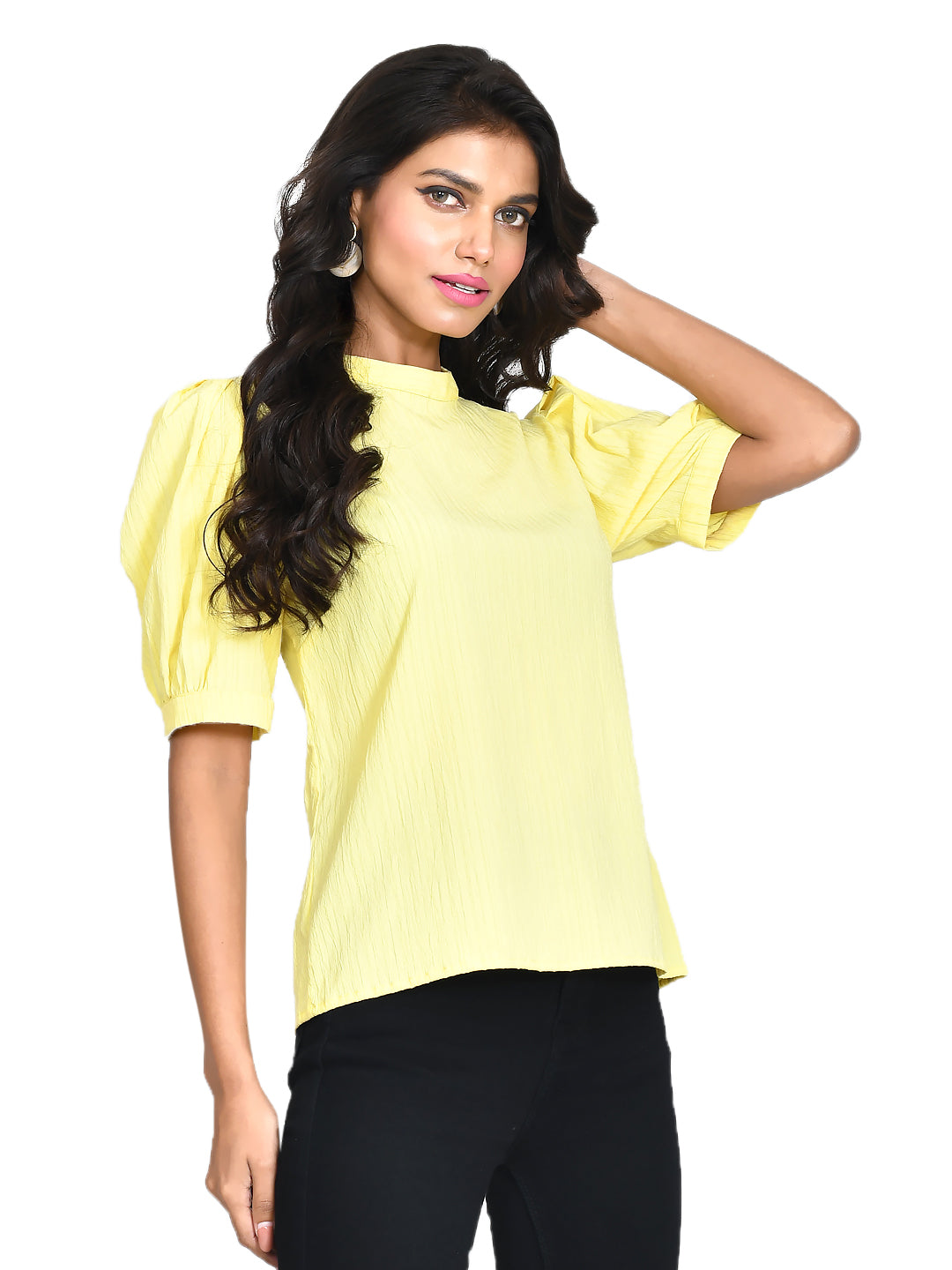 Yellow Solid Puff Sleeve Top