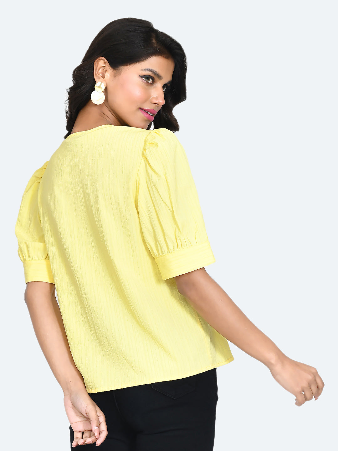 Yellow Solid Puff Sleeve Top