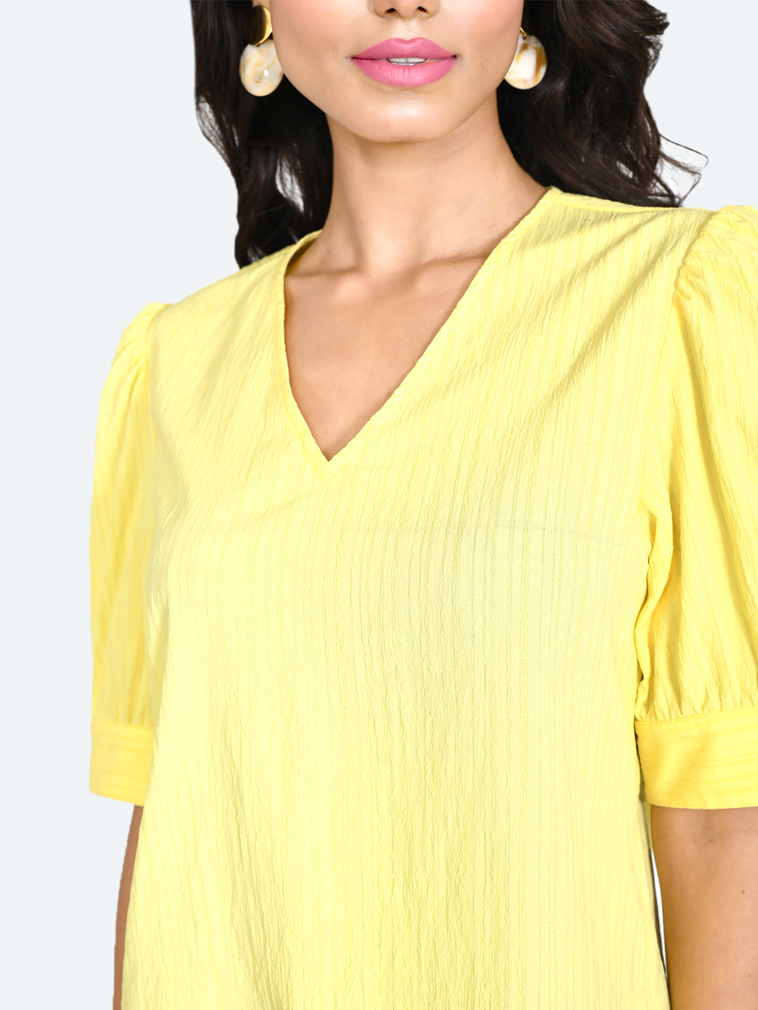 Yellow Solid Puff Sleeve Top