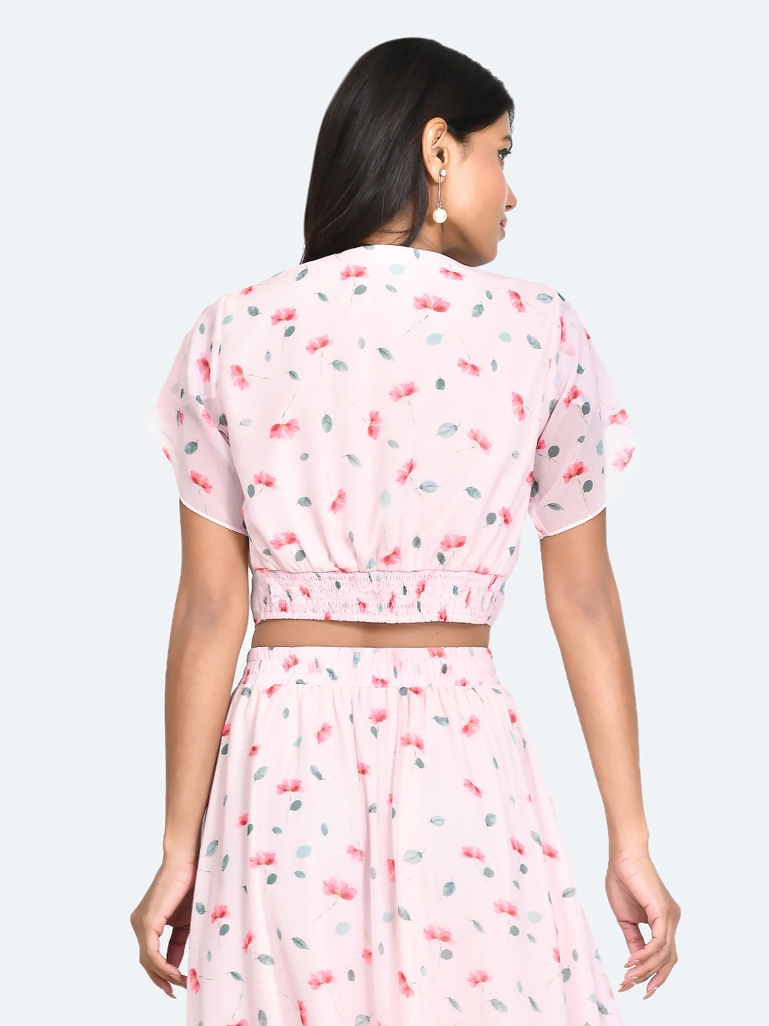 Pink Floral Print Tie-Up Top For Women
