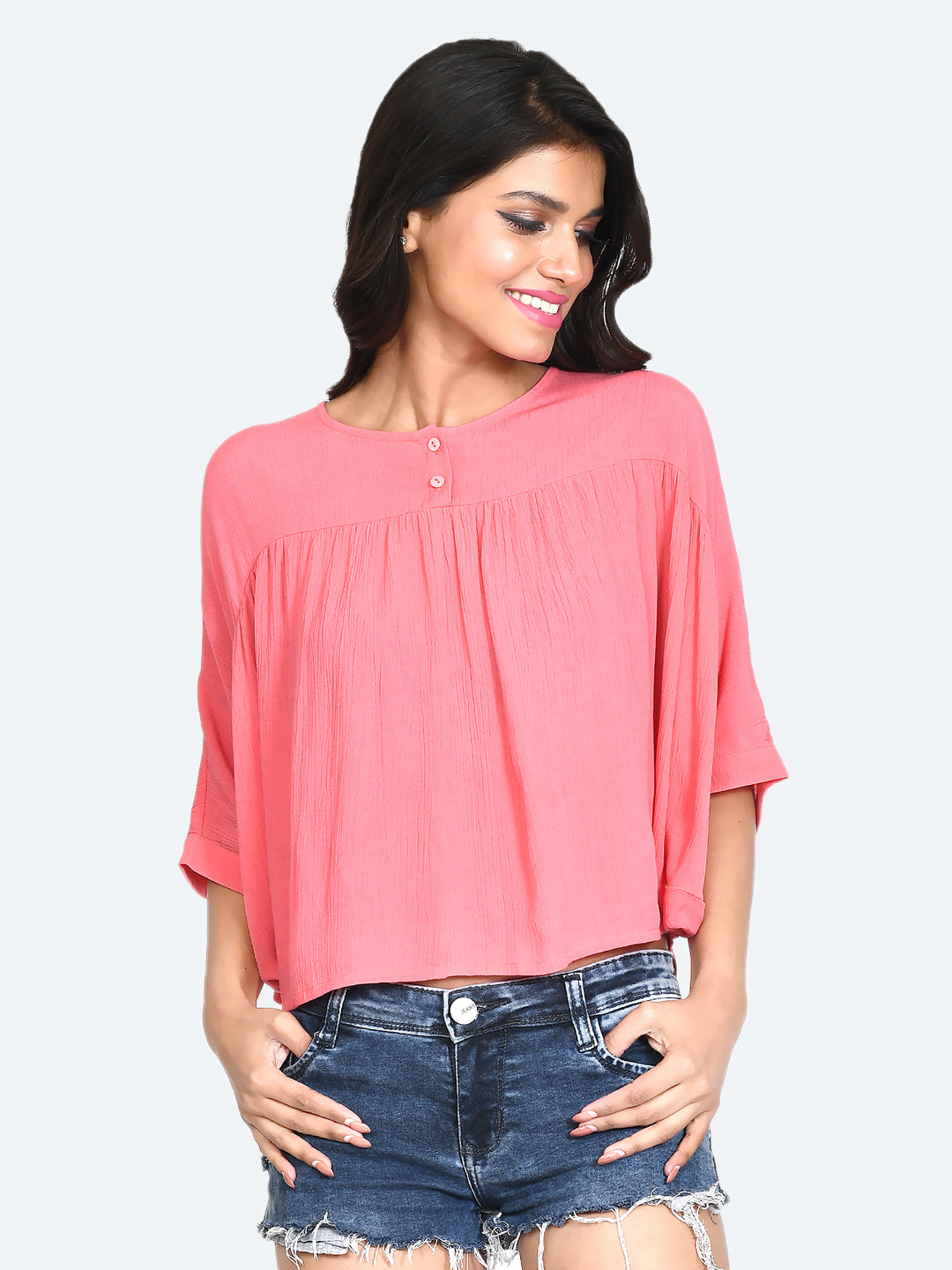 Pink Solid Cropped Top