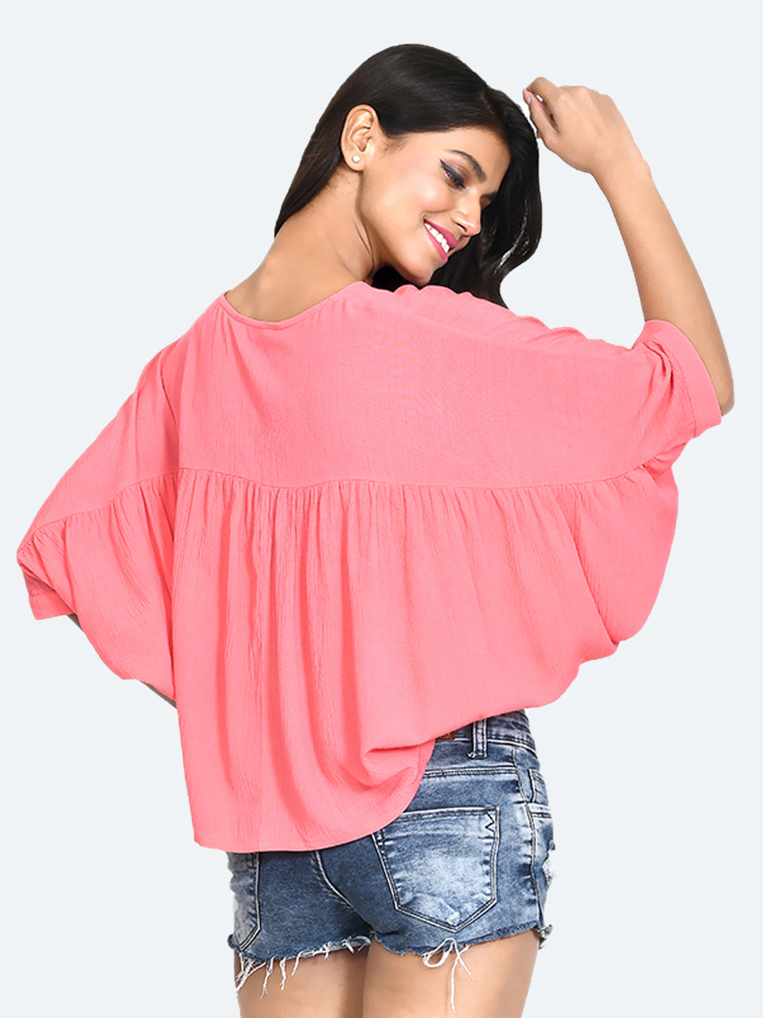 Pink Solid Cropped Top