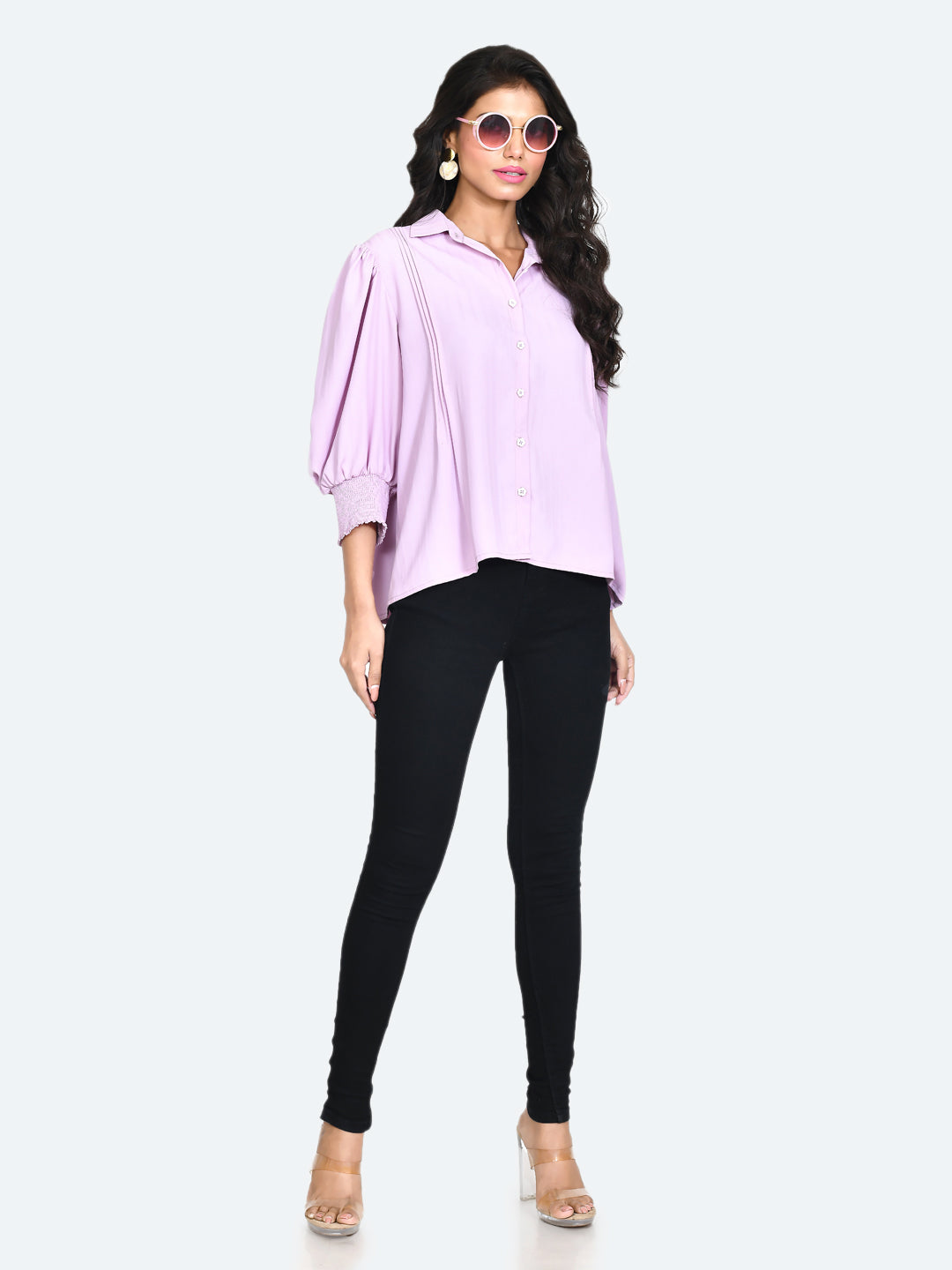 Purple Solid Pleated Top