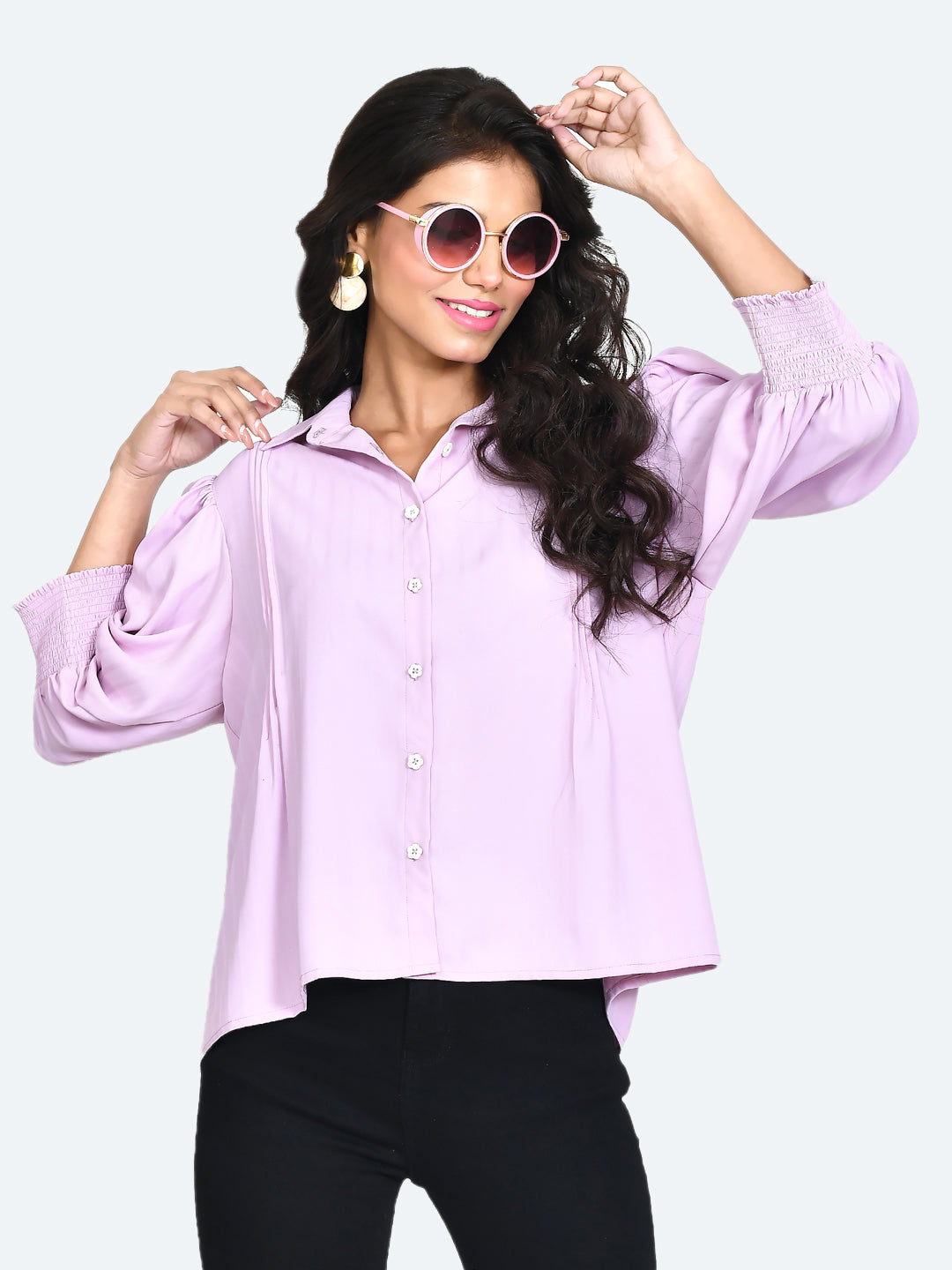 Purple Solid Pleated Top