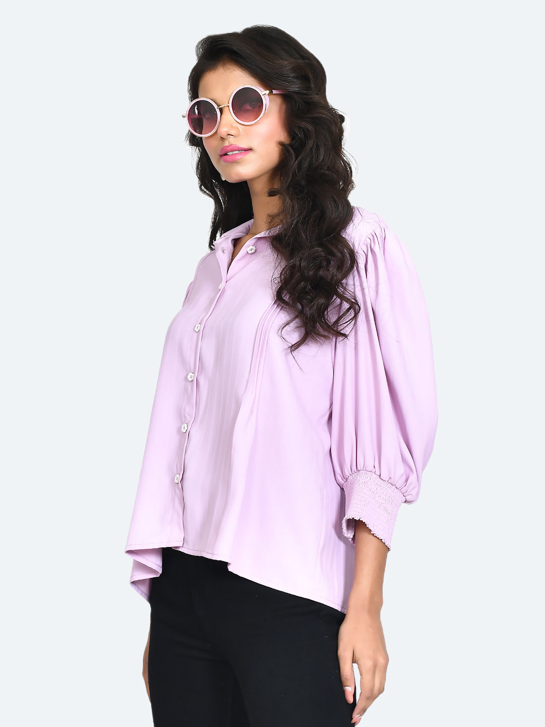 Purple Solid Pleated Top