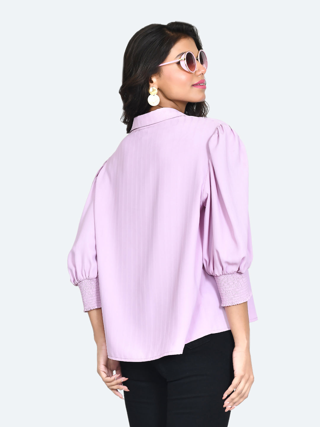 Purple Solid Pleated Top