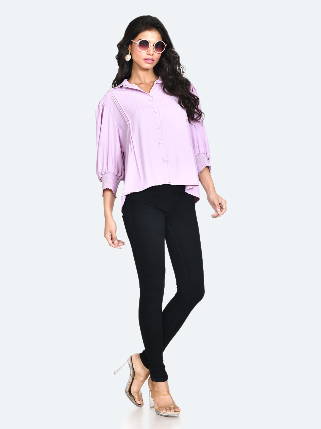 Purple Solid Pleated Top