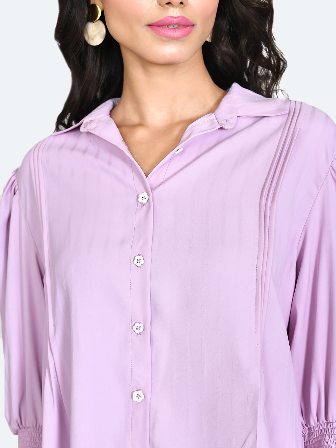 Purple Solid Pleated Top