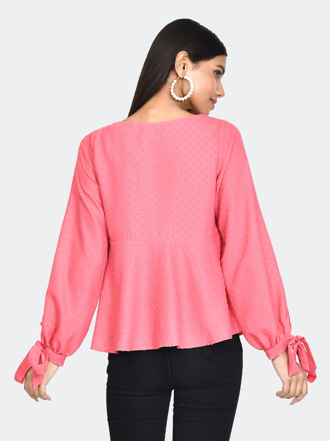 Pink Self Design Tie-Up Top