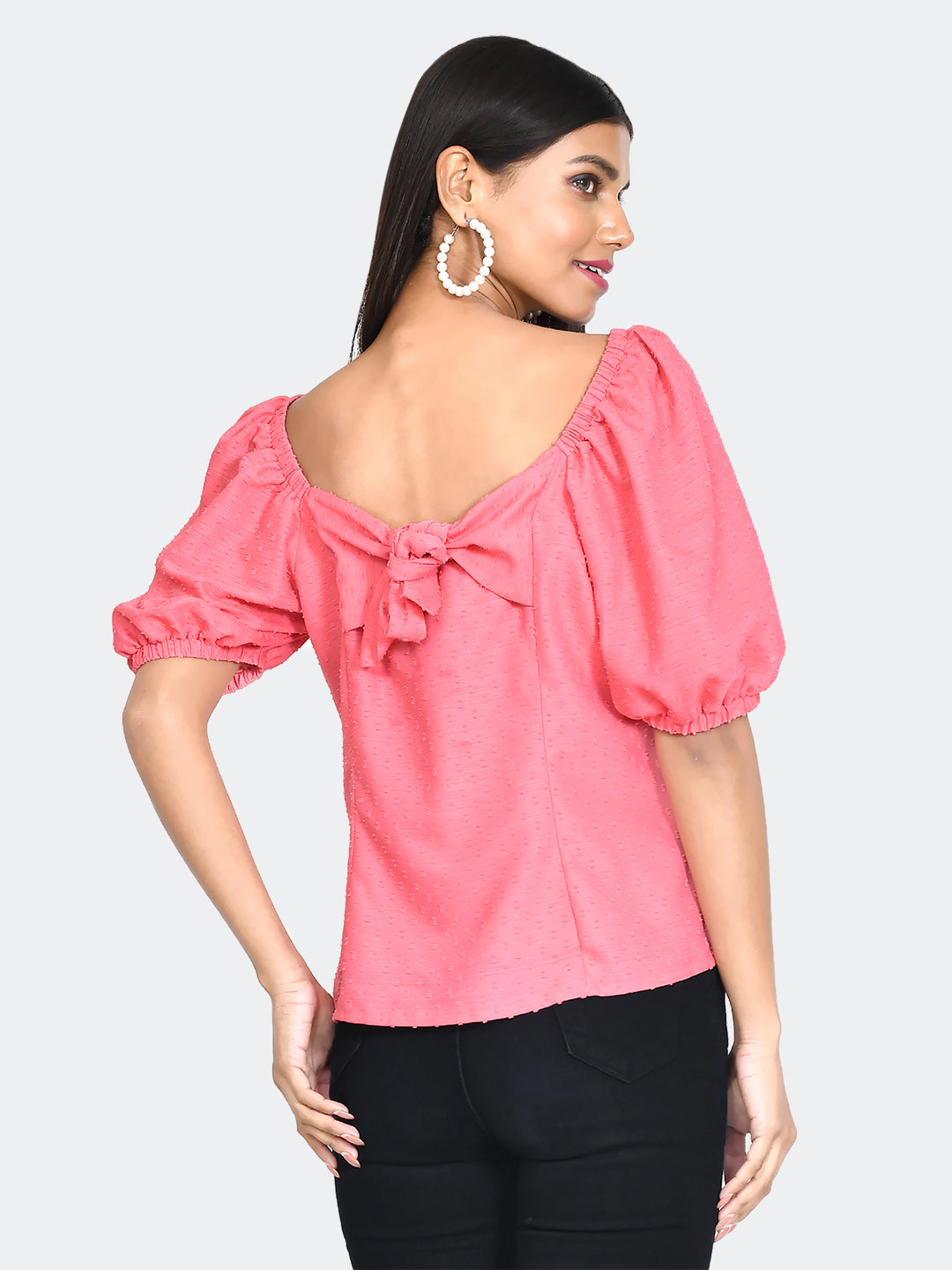 Pink Self Design Tie-Up Top