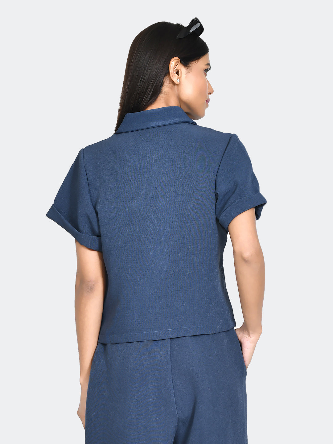 Blue Solid Oversized Top