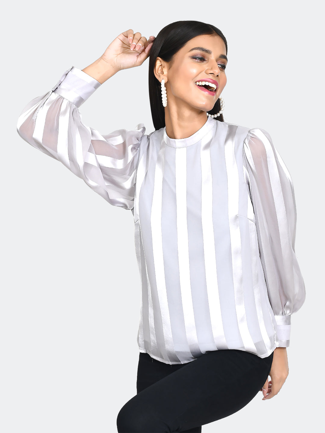 Grey Striped Top For Women