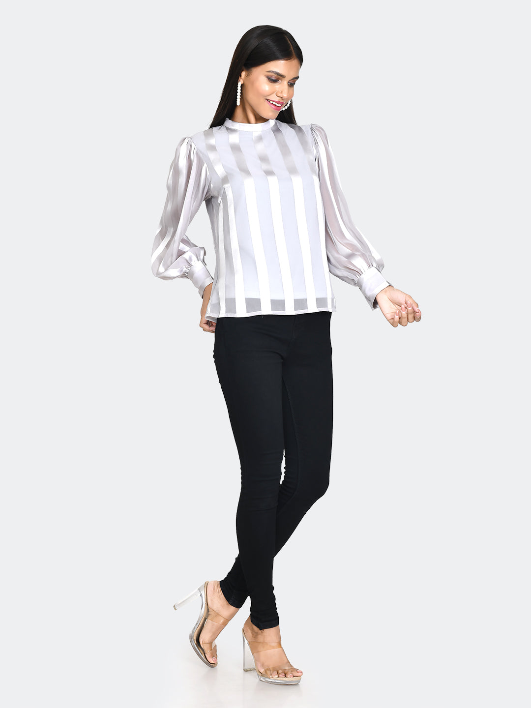 Grey Striped Top For Women